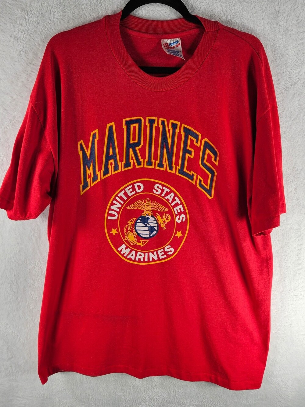 Vintage 90s Hanes Marines Graphic T-Shirt Red Men's Size Large Made In USA